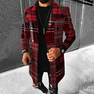 Fashion Patchwork Red Check Casual Coat - DUVAL