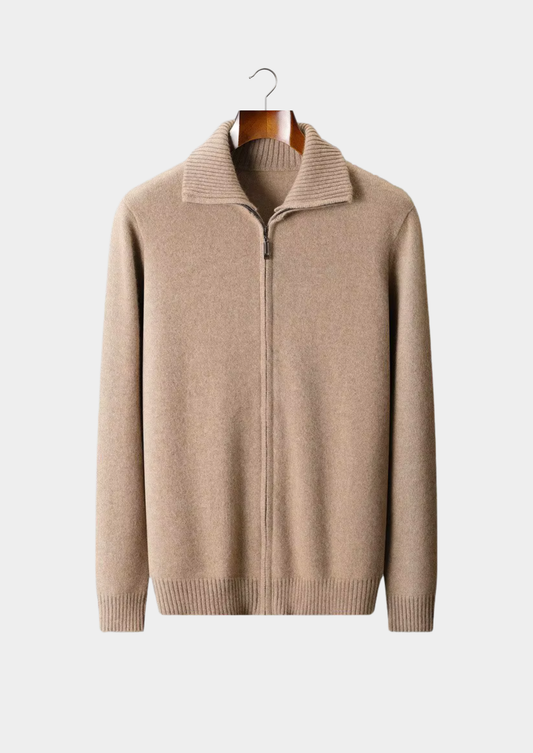 Pure Cashmere Beige Funnel Neck Cardigan