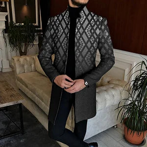 Gradient Color Stand Up Collar Tweed Coat - DUVAL