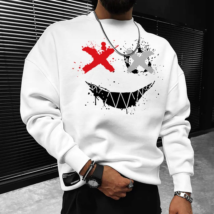 Smiley Print Casual Oversized Men'S Sweatshirt