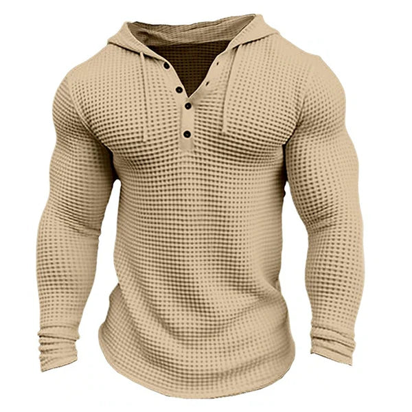 Solid Waffle Long Sleeve Casual Hoodie