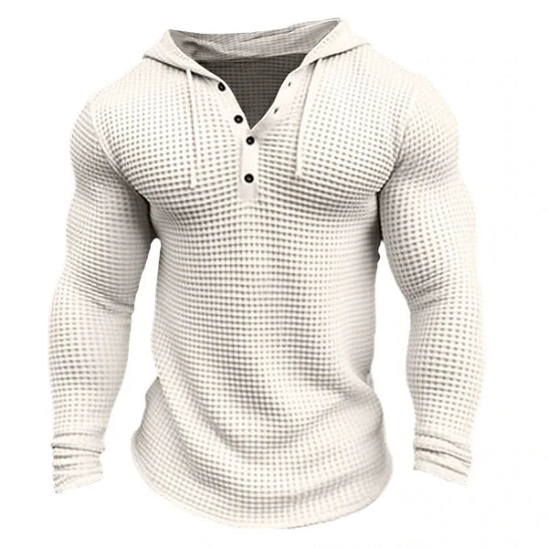 Solid Waffle Long Sleeve Casual Hoodie