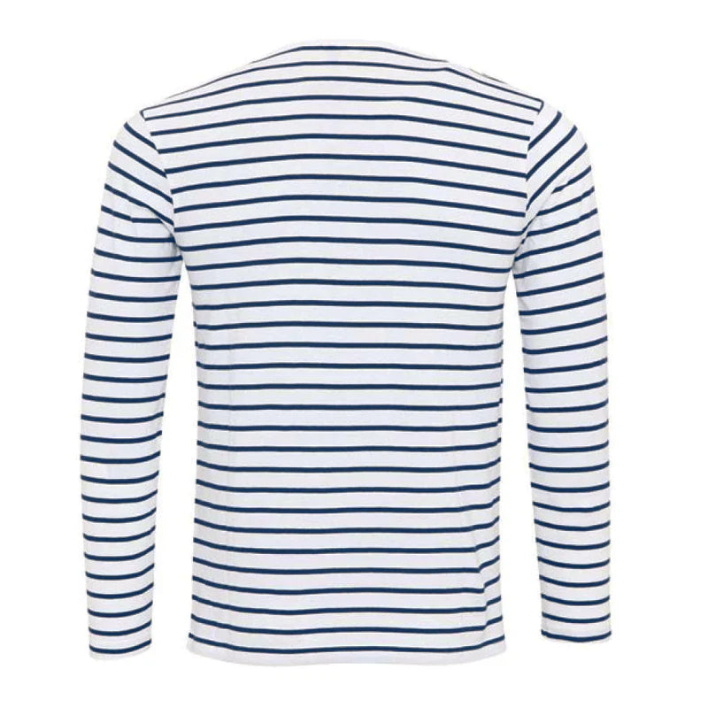 Striped Henley Collar Long Sleeve Casual T-shirt