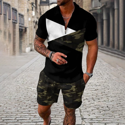 Midnight Camouflage Polo Shirt And Shorts Co-Ord