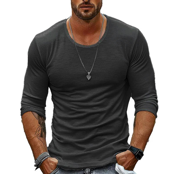 Casual Solid Color Round Neck Long Sleeve T-Shirt