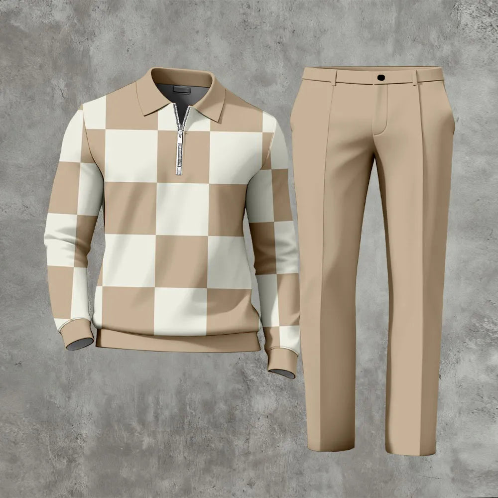 Long Sleeved Casual Quarter Zip Two-Piece Set - DUVAL