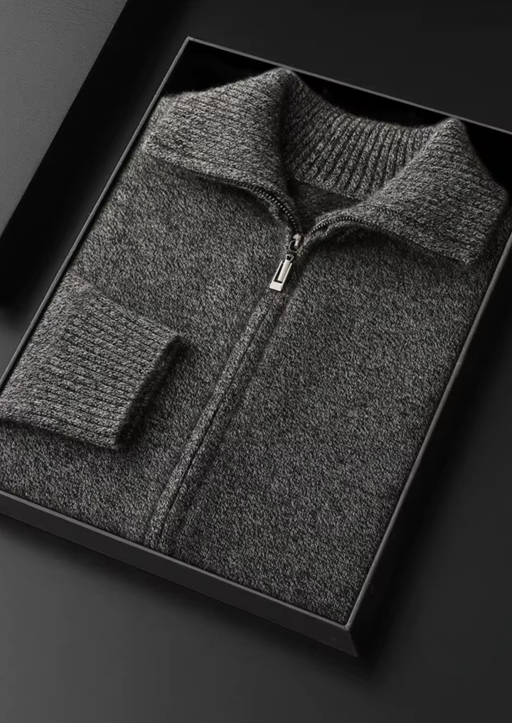 Pure Cashmere Heather Gray Funnel Neck Cardigan