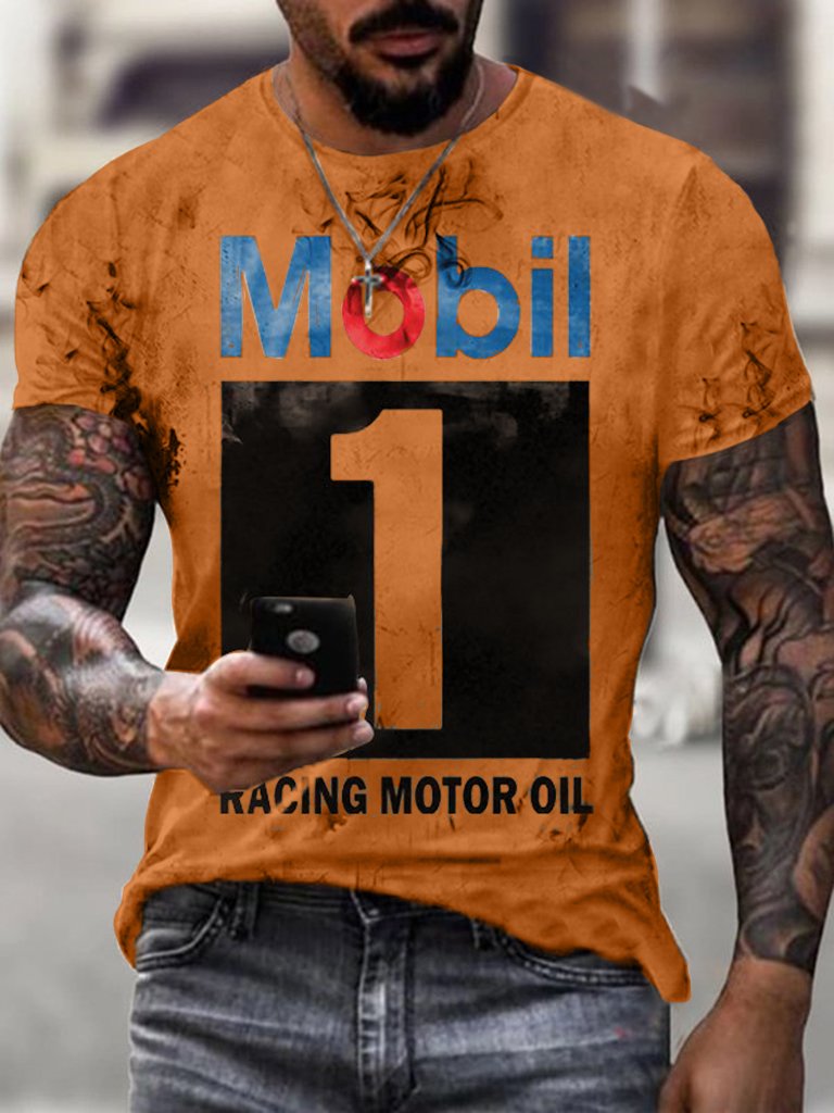 Men's Vintage Motor Oil Badge Printed T-shirt