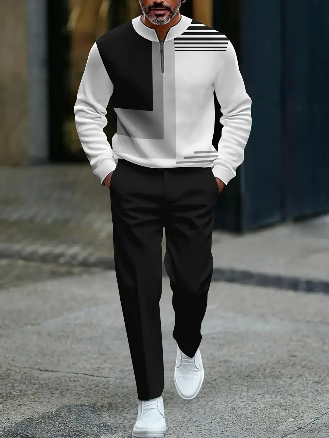 Quarter Zip Sweater & Trousers Two-Piece Set - DUVAL