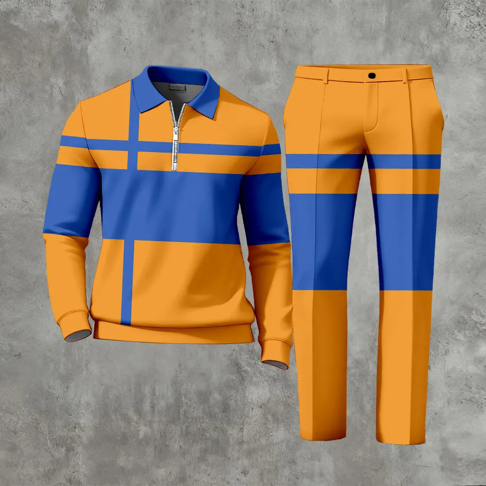 Long Sleeved Casual Quarter Zip Two-Piece Set - DUVAL