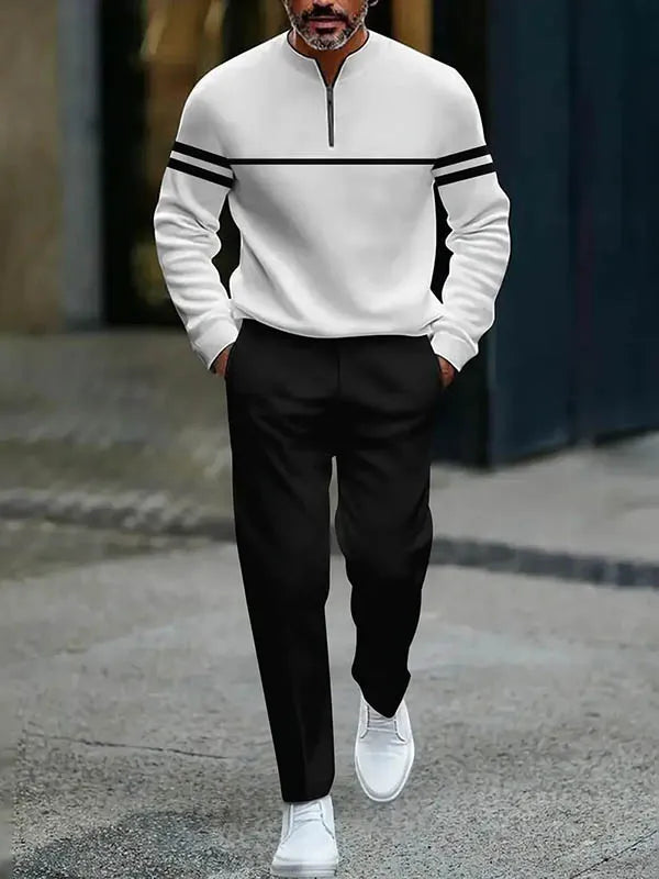 Quarter Zip Sweater & Trousers Two-Piece Set - DUVAL
