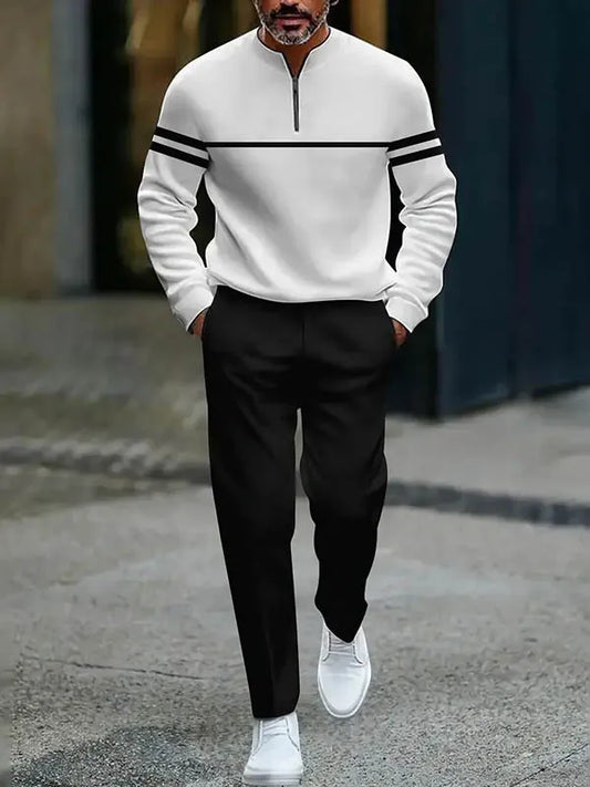 Neck Zipper Long Sleeved Trousers Two-Piece Set