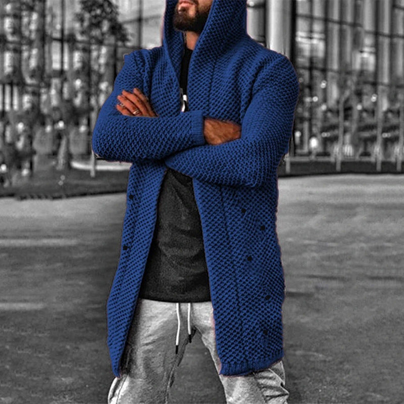 men's-casual-mid-length-hooded-knit-cardigan