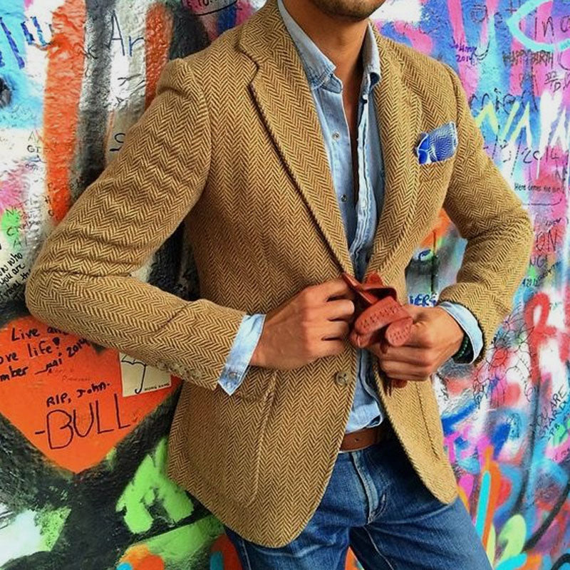 men's vintage herringbone lapel single breasted blazer