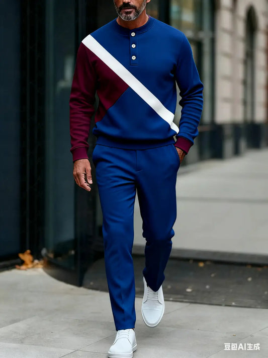 Long Sleeve Long Pants Button Two-Piece Set - DUVAL