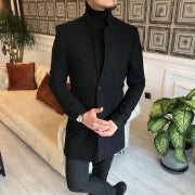 Solid Color Business Standing Collar Mid Length Coat - DUVAL