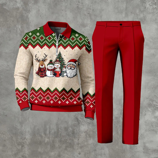 Long Sleeved Casual Quarter Zip Two-Piece Set