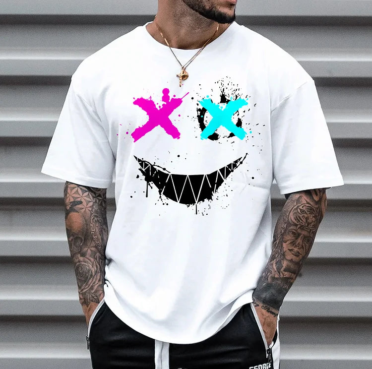 Fashion Smiley Print Short Sleeve T-Shirt Casual Crew Neck Top