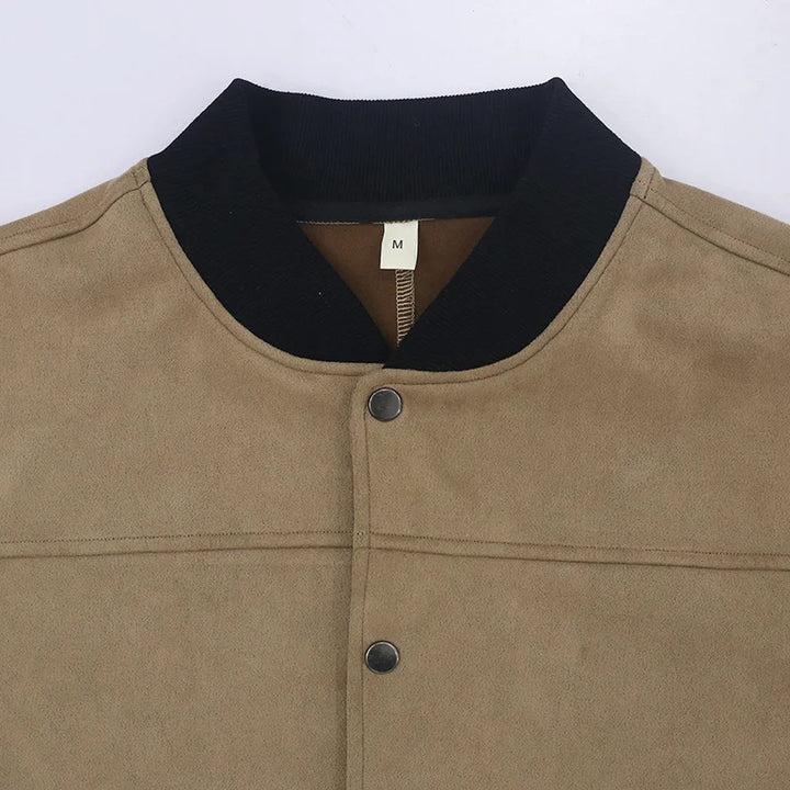 Suede Stand Collar Button Jacket - DUVAL