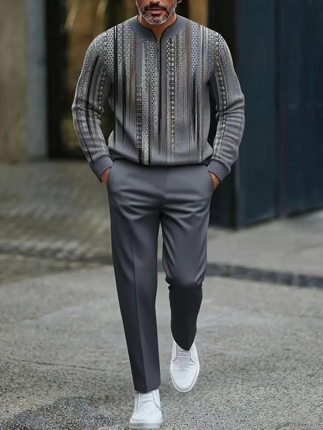 Quarter Zip Sweater & Trousers Two-Piece Set - DUVAL