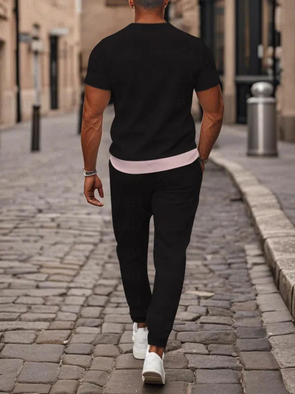 Zipper Short Sleeve Long Pants Two-Piece Set