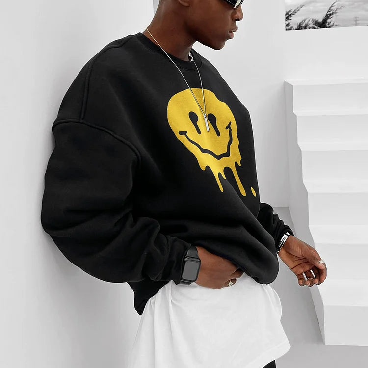 Fashion Smiley Printed Oversized Casual Sweatshirt - DUVAL