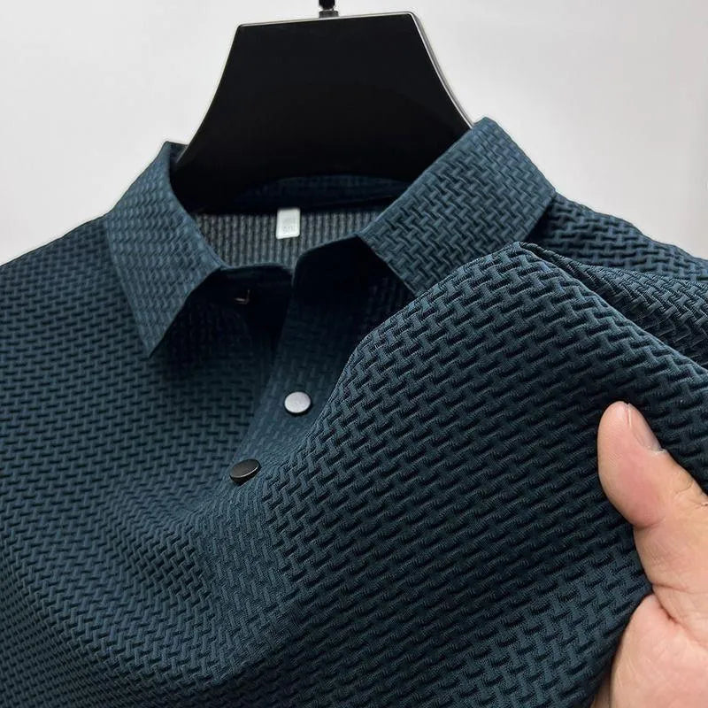 Breathable Button Short Sleeve Solid Polo Shirt - DUVAL