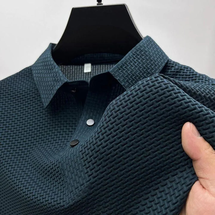Breathable Button Short Sleeve Solid Polo Shirt - DUVAL