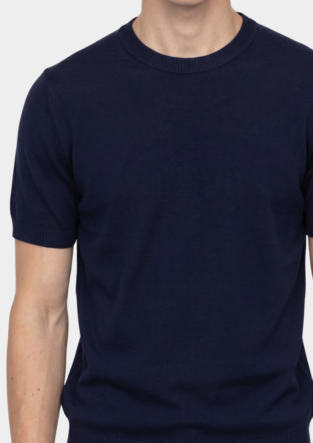 Essential Navy Blue Knitted Crewneck T-Shirt