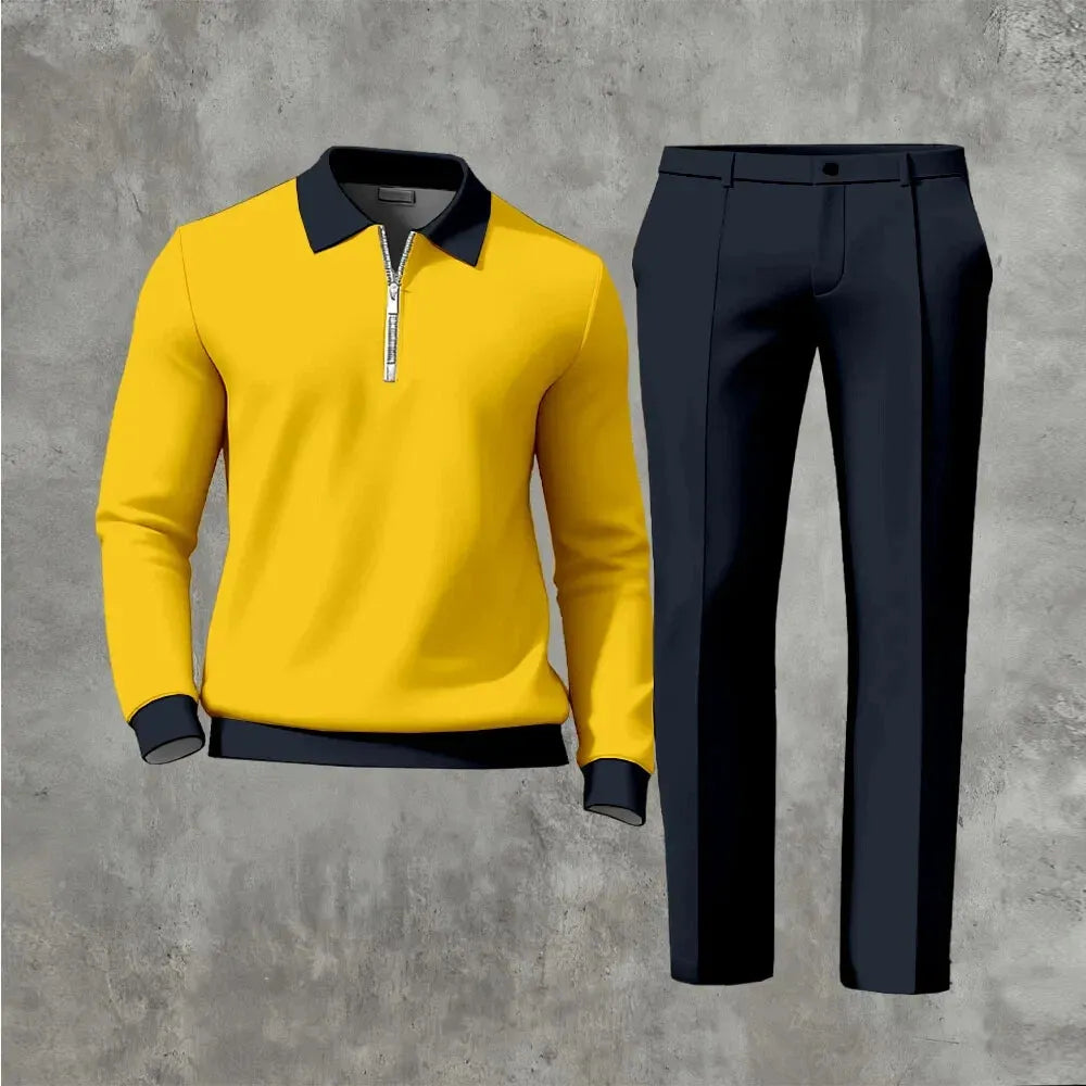 Long Sleeved Casual Quarter Zip Two-Piece Set - DUVAL