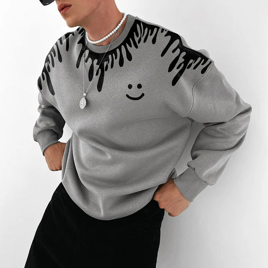 Men's Fashion Smiley Printed Oversized Casual Sweatshirt