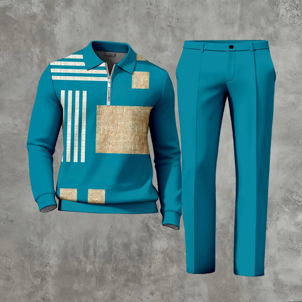 Long Sleeved Casual Quarter Zip Two-Piece Set - DUVAL
