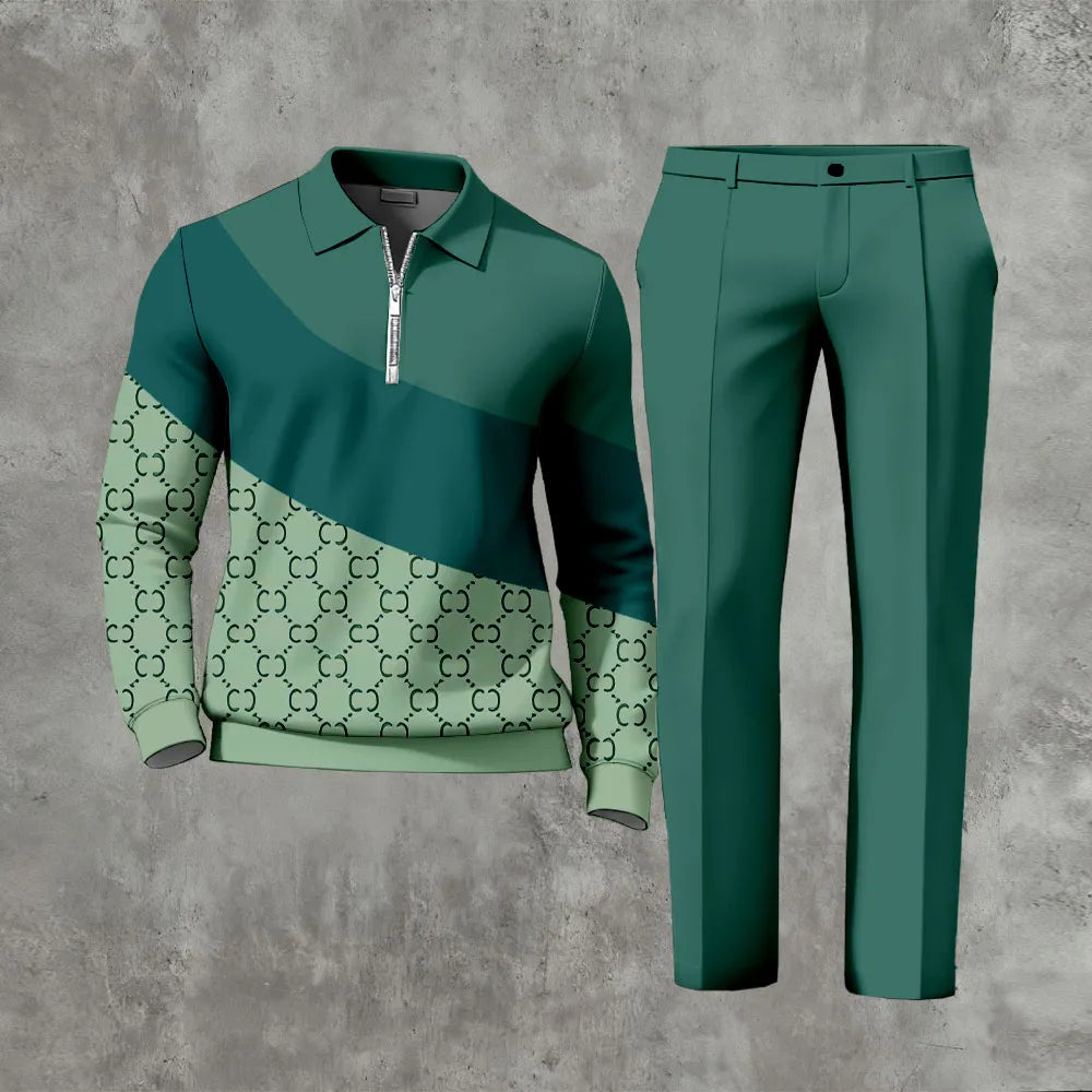 Long Sleeved Casual Quarter Zip Two-Piece Set - DUVAL