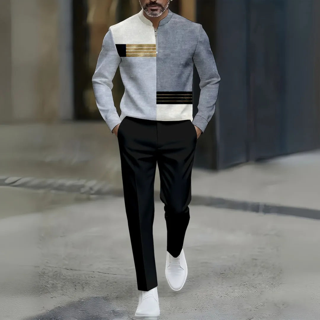 Quarter Zip Sweater & Trousers Two-Piece Set - DUVAL