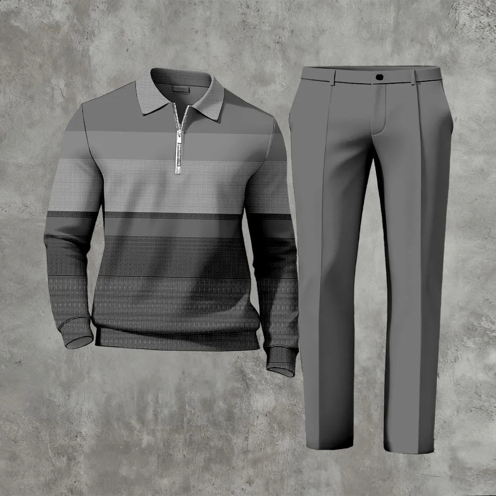 Long Sleeved Casual Quarter Zip Two-Piece Set