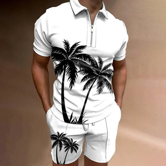Holiday Coconut Print Short Sleeve Polo Shirt And Shorts Co-Ord