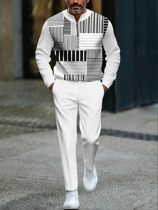 Neck Zipper Long Sleeved Trousers Two-Piece Set