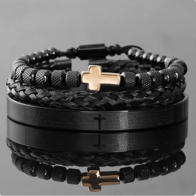 Luxury Stainless Steel Cross Bracelet Set