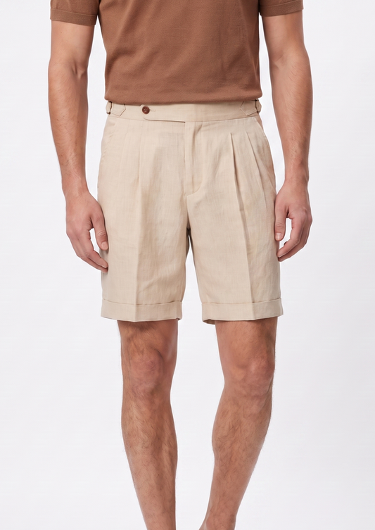 Sand Pleated Linen Seaside Shorts