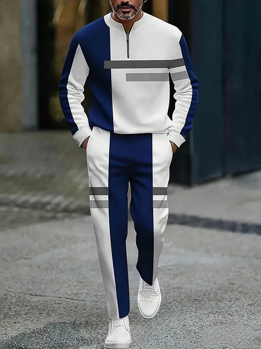 Neck Zipper Long Sleeved Trousers Two-Piece Set