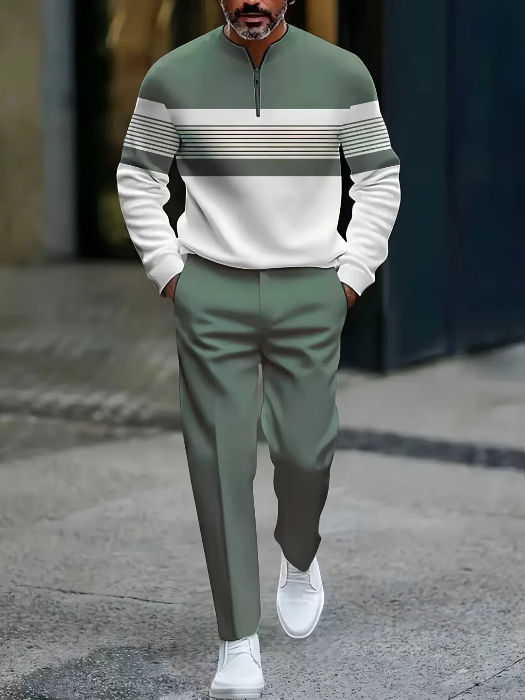 Quarter Zip Sweater & Trousers Two-Piece Set - DUVAL