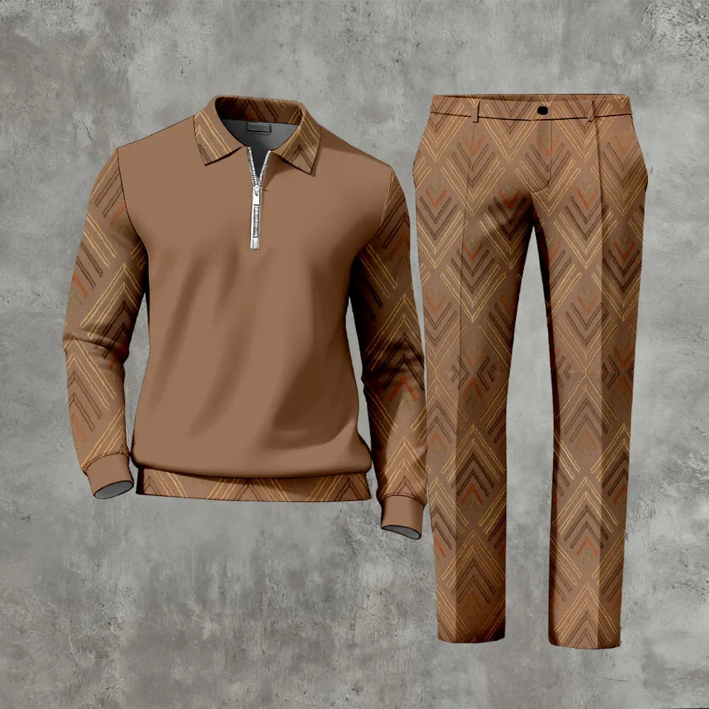 Long Sleeved Casual Quarter Zip Two-Piece Set - DUVAL