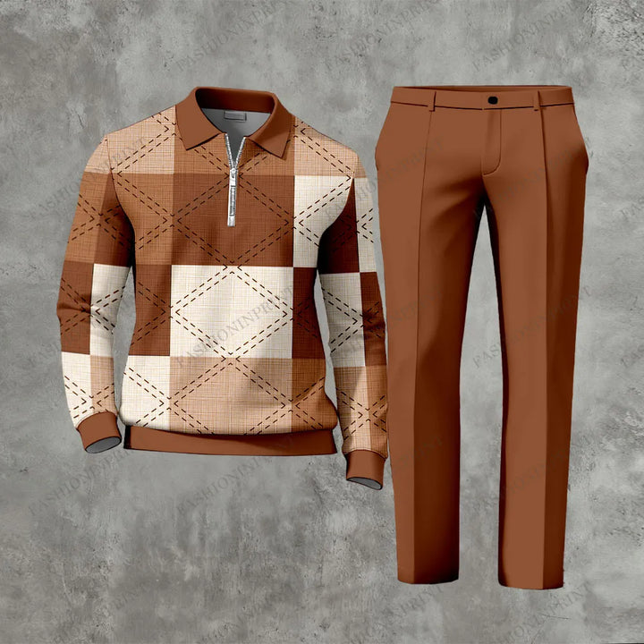 Long Sleeved Casual Quarter Zip Two-Piece Set - DUVAL