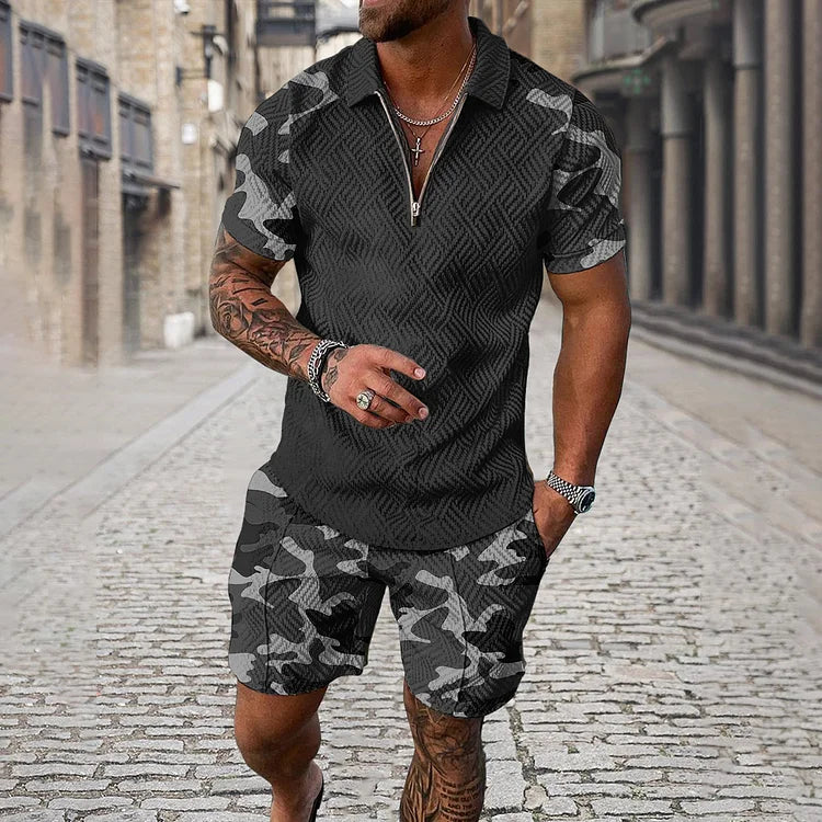 Ensemble polo et short à manches camouflage pour hommes