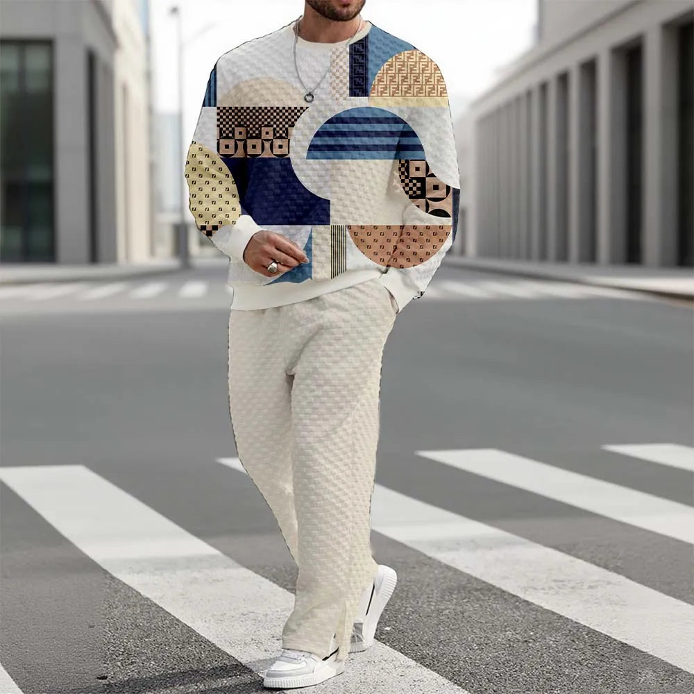 Neck Printed Long-Sleeved Sweatshirt &amp; Trousers Two-Piece Set - DUVAL