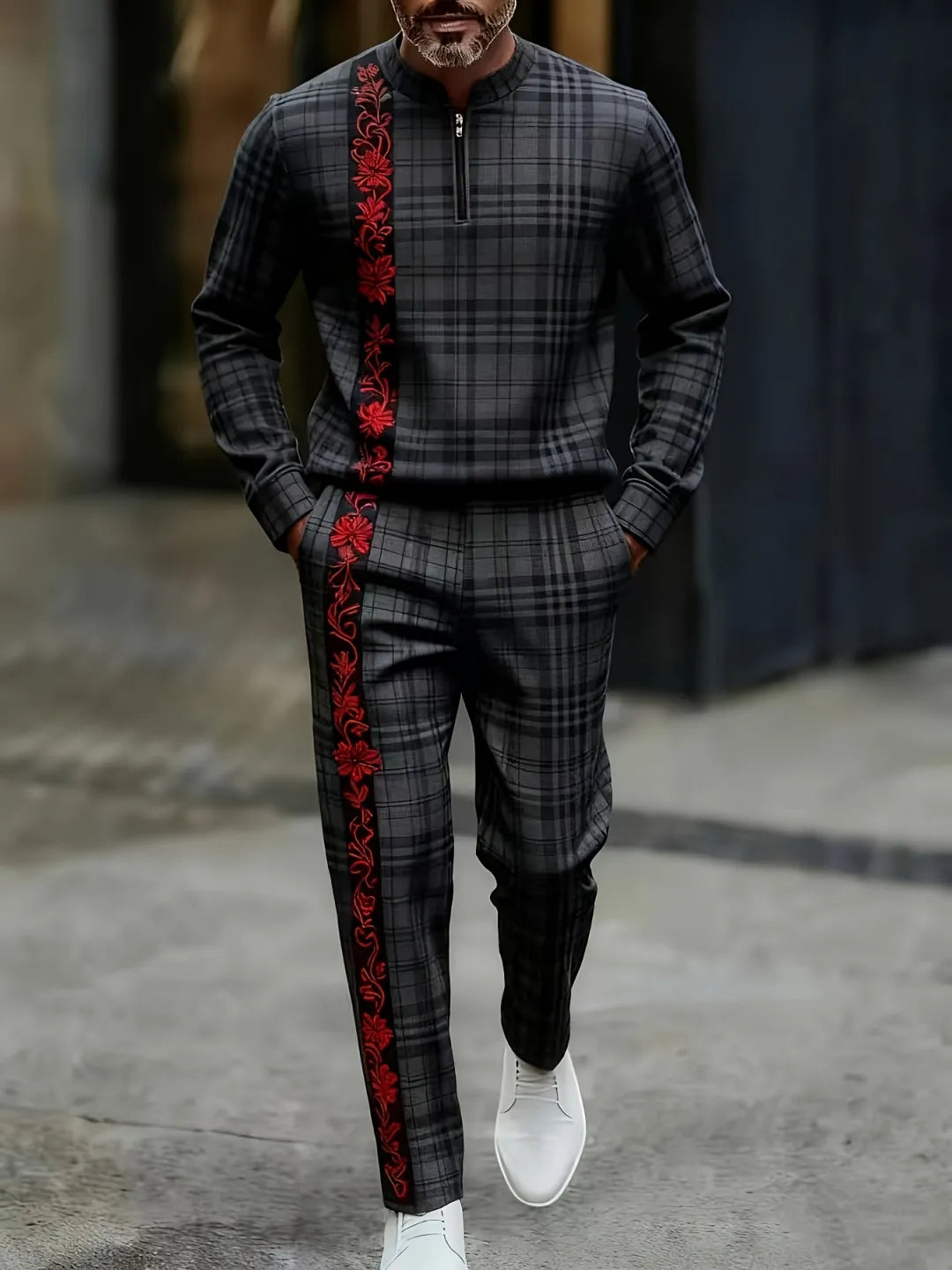 Quarter Zip Sweater & Trousers Two-Piece Set - DUVAL