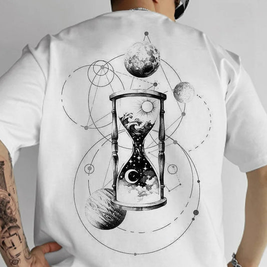 Art Element Illustration Stars Hourglass Moon Print T-Shirt