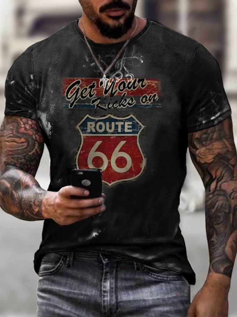 Motorcycle Print T-shirt Route 66