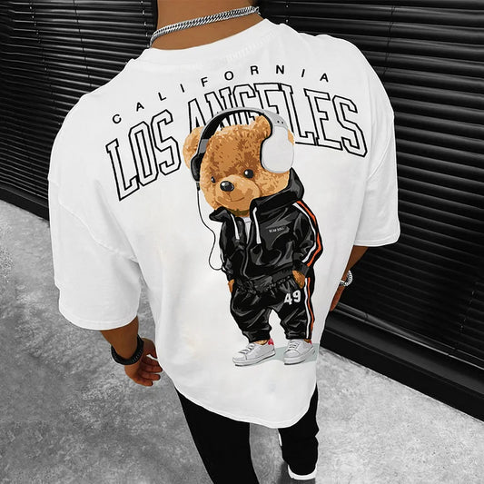 MEN'S FASHION CASUAL LOS ANGELES BEAR PRINT T-SHIRT