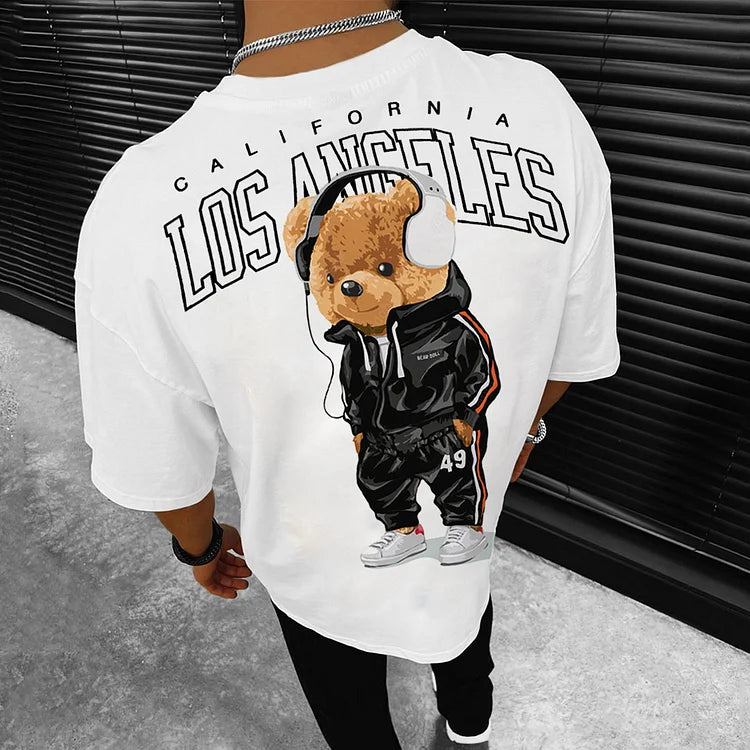 Fashion Casual Los Angeles Bear Print T-Shirt